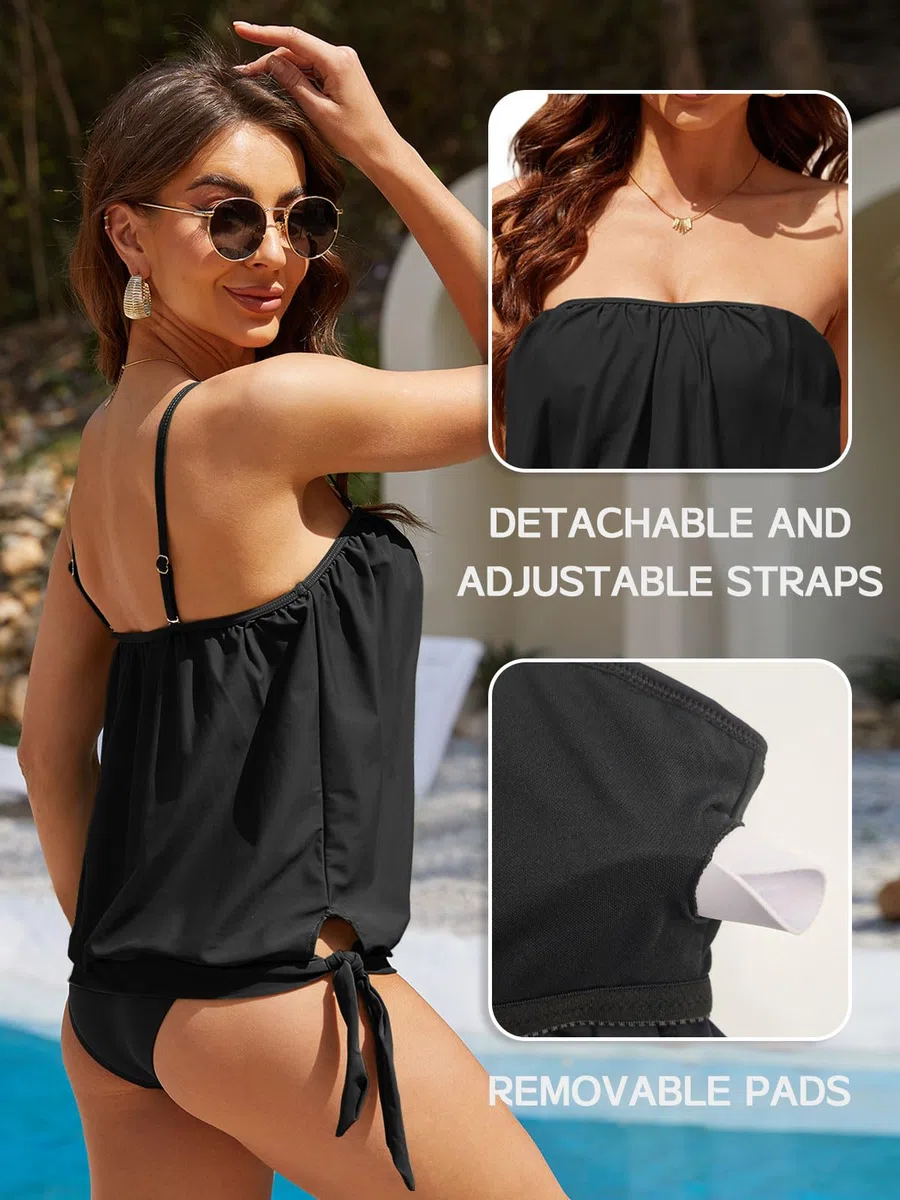 CheChury Donna Tankini Set Costume da Bagno a Due Pezzi Push up Removable Reggiseno Bagno per Donna Beachwear Stampa Floreale Swimwear con Pantaloncini Swimwear Set Beachwear