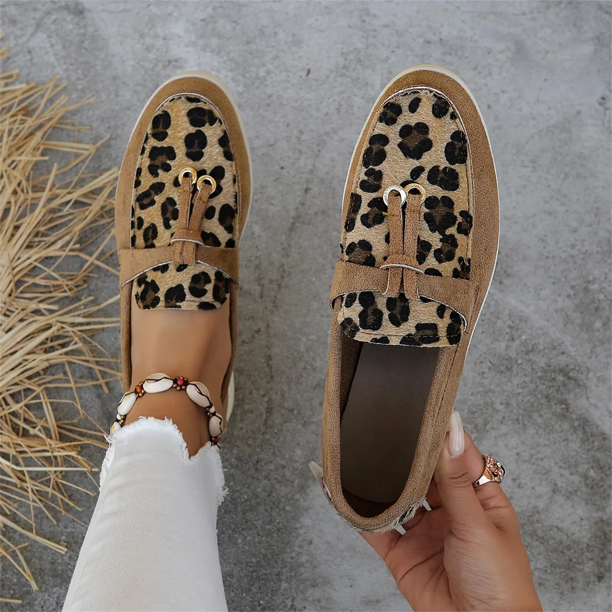 Scarpe basse da donna larghe H leopardate, traspiranti, ortopediche, antiscivolo, leggere, casual, comode e per il tempo libero