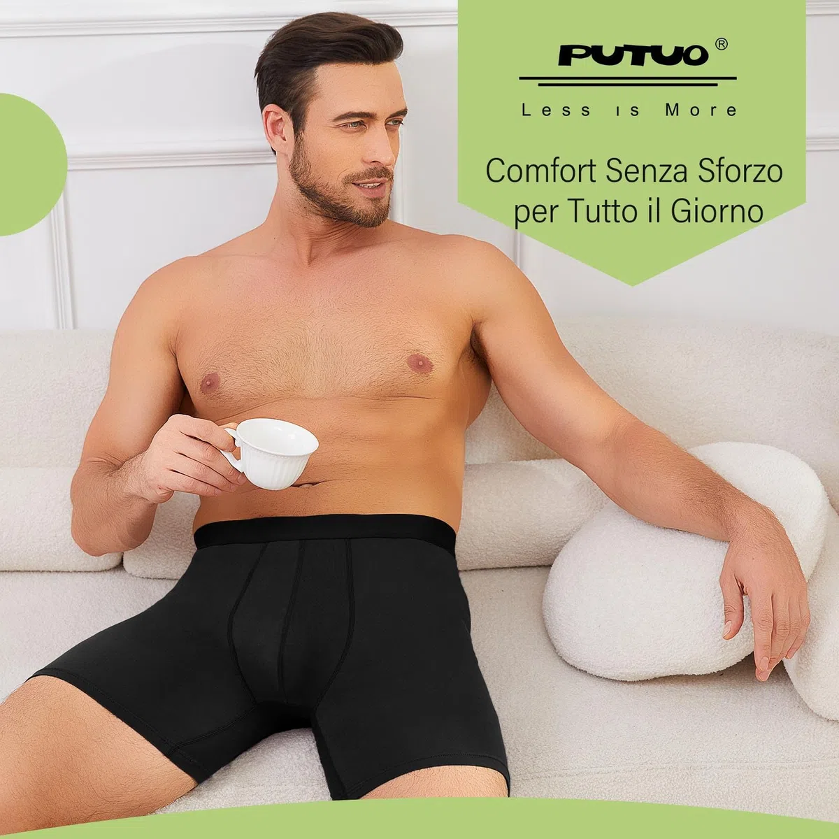 PUTUO Uomo Mutande Boxer in bambù: Mutande Lungo Uomo Aderenti in Bamboo con Conchiglia - 3D Ultra Morbido Comodi e Traspiranti Intimo Lunghi Senza Etichette 6 Paia