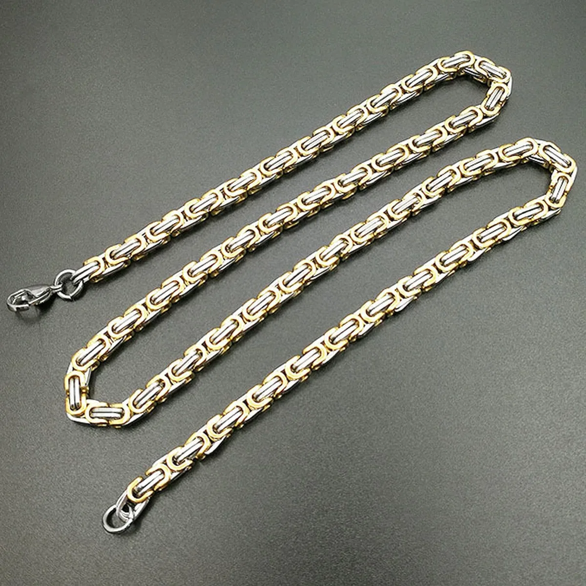 Set collana e bracciale per uomo, collana in acciaio inox, larghezza: 6 mm, da uomo, colore oro e acciaio, Acciaio inossidabile, Nessuna pietra preziosa