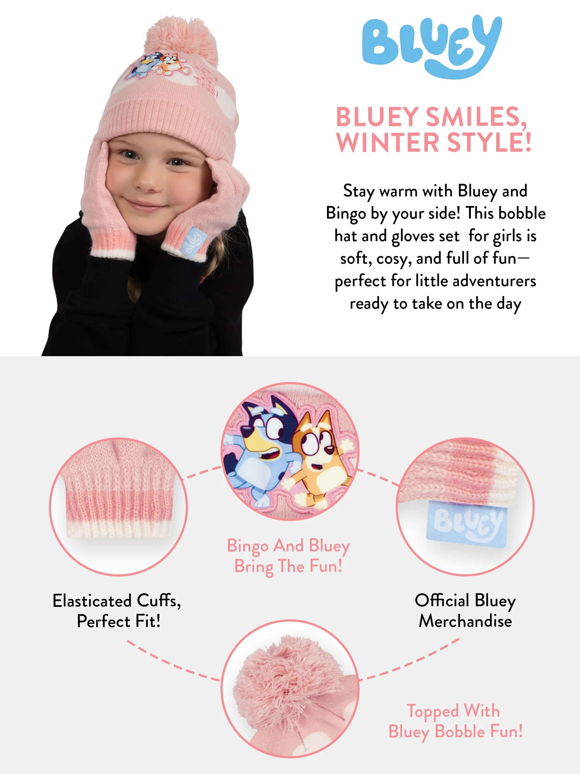 BlueY E Bingo Capello E Guanti | Guanti Inverali Bambina | Capello Invernale | One Size Rosa