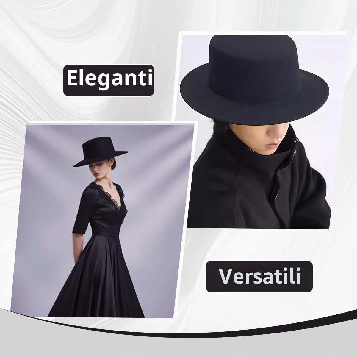 VASANA Cappello Classico alla Moda in Misto Lana Nera Fedora a Tesa Larga Piatto da Chiesa Derby Cappello da Jazz per Unisex Uomini Donne Festa di Nozze Talent Show