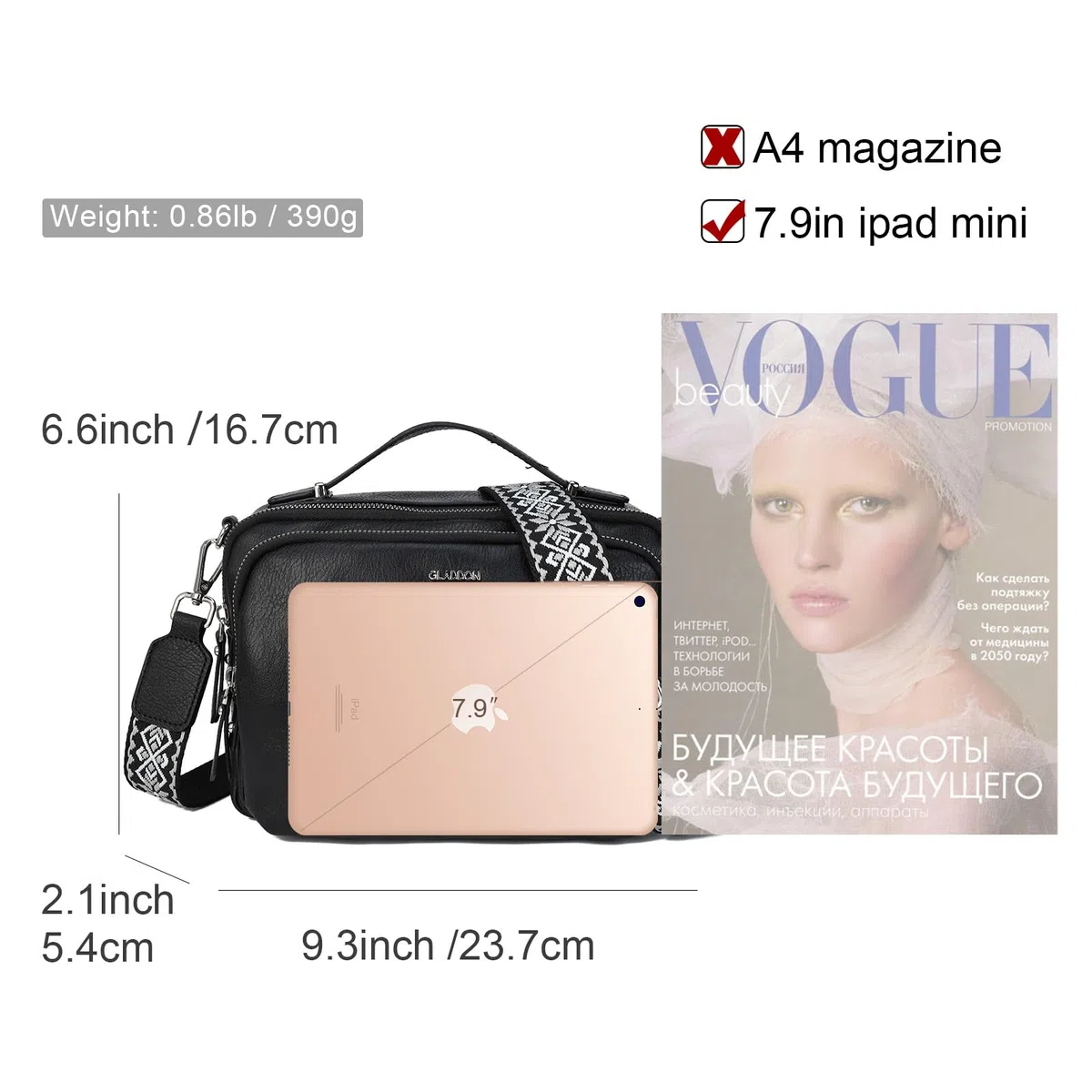 Gladdon Piccola Borsa a Tracolla da Donna con 3 Scomparti Capienti, Cinghie Regolabili e Rimovibili in Tessuto Jacquard