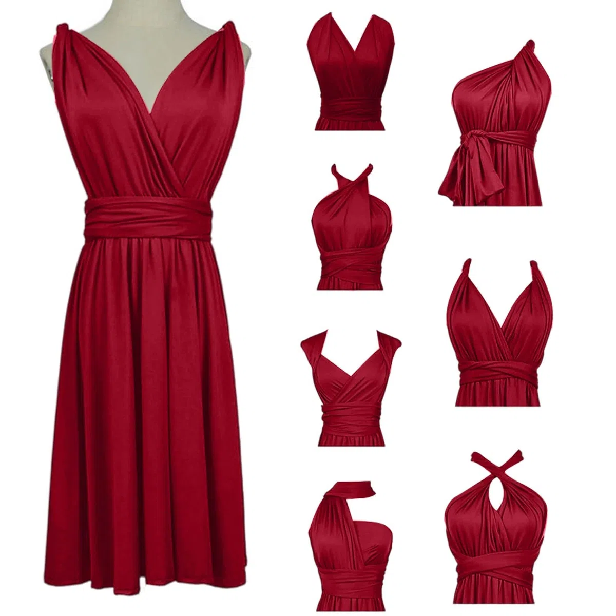 Abito Cerimonia Donna con Schiena Scoperta Multiway Vestito Elegante a Portafoglio Scollo a V Mini Abito da Cocktail Festa Senza Maniche
