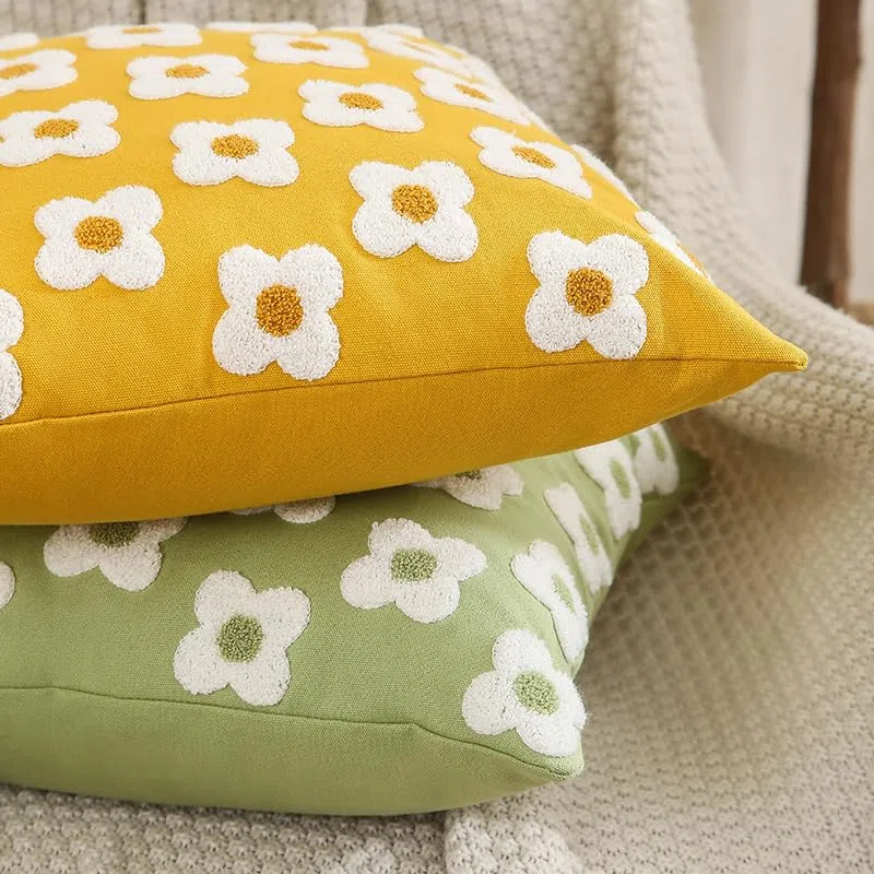 ATMACA Cuscini per divano Coppa Di Cuscino Floreale Romantico Coppa Di Cuscino Verde Giallo Viola Viola-Orange 45X45Cm