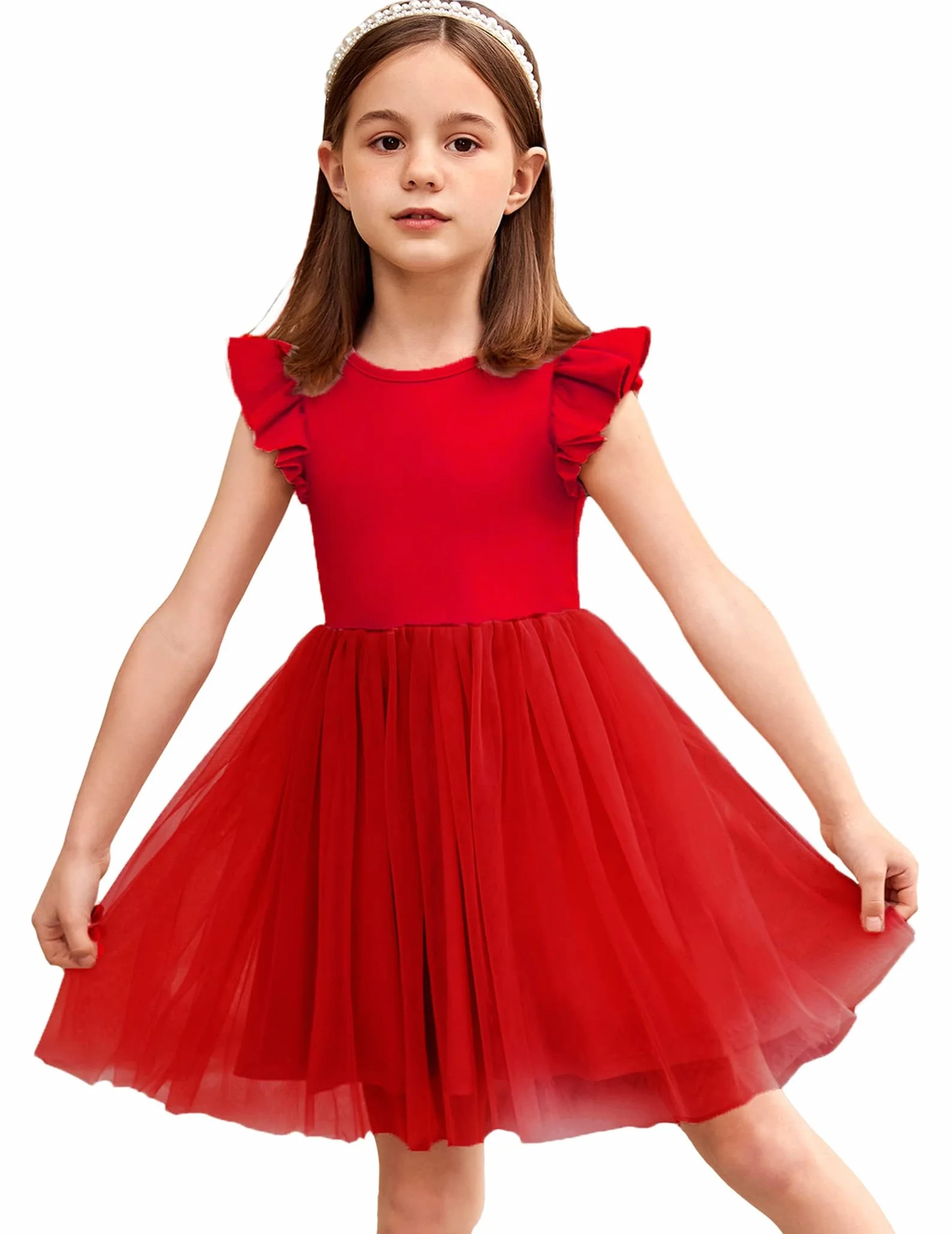Arshiner Abiti da Bambina Abito in Tulle per Bambini Maniche Volanti Abito da Principessa Abito Festivo tutù Abito per Bambini Abito da Festa in Cotone Compleanno Matrimonio Abito Estivo 2-7 Anni