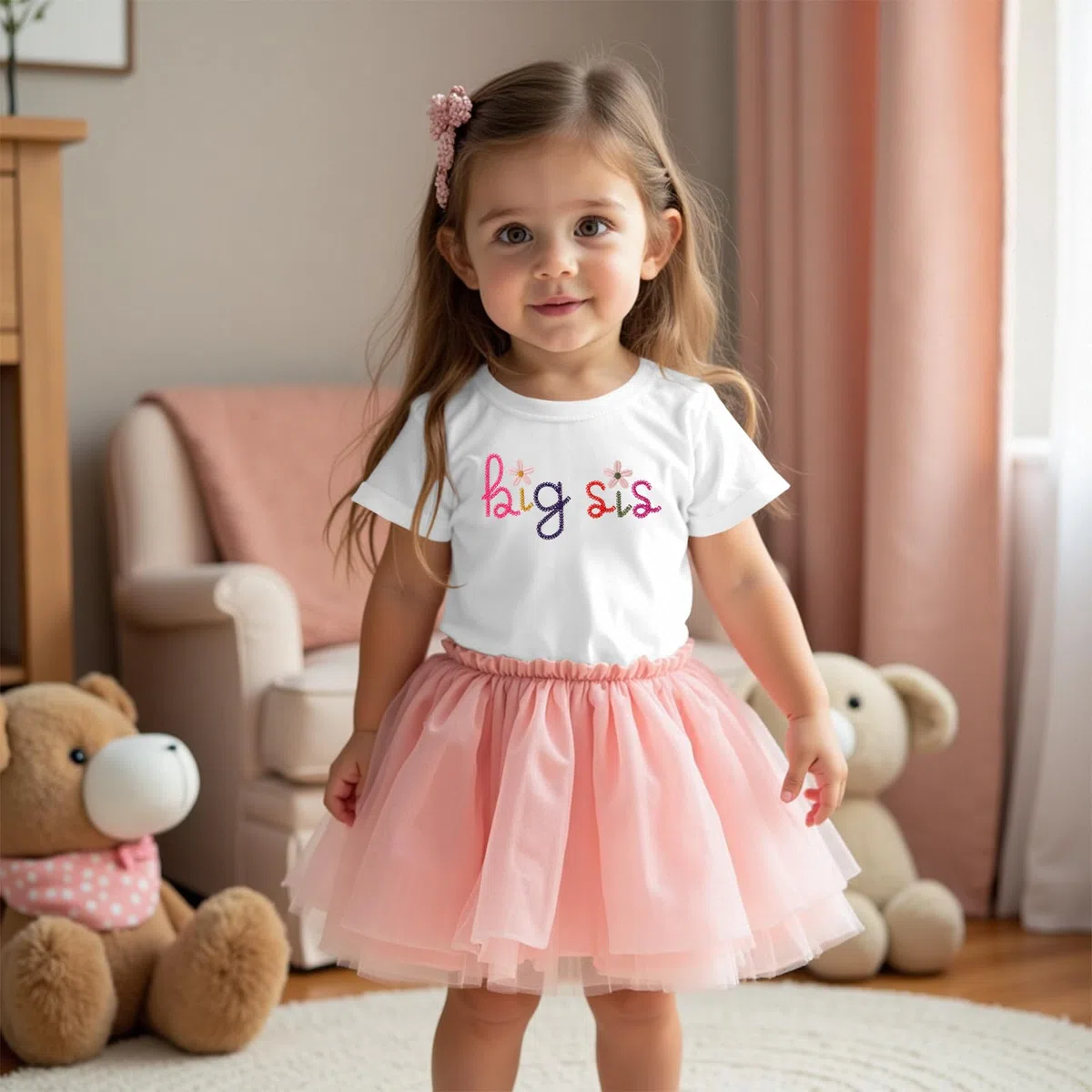 Big Sister Shirt Baby Annuncio per ragazze Tshirt con Big Sis Ricamo Bambino Promosso a Grande Sorella T-Shirt Dolce Ricamata Cotone Top Estate Manica Corta Camicie