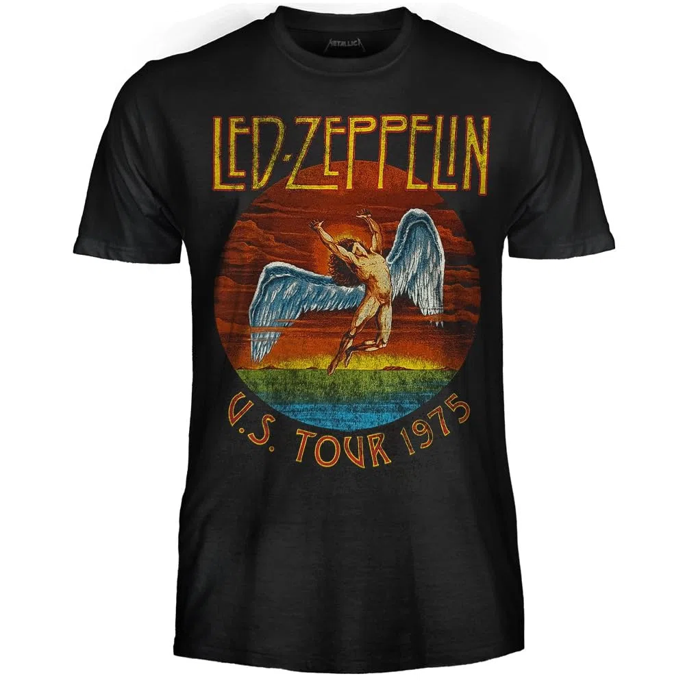 Led Zeppelin T-Shirt U.S. Tour 1975. Maglietta Ufficiale. Band Rock. Maglia Unisex Adulto Ragazzo.