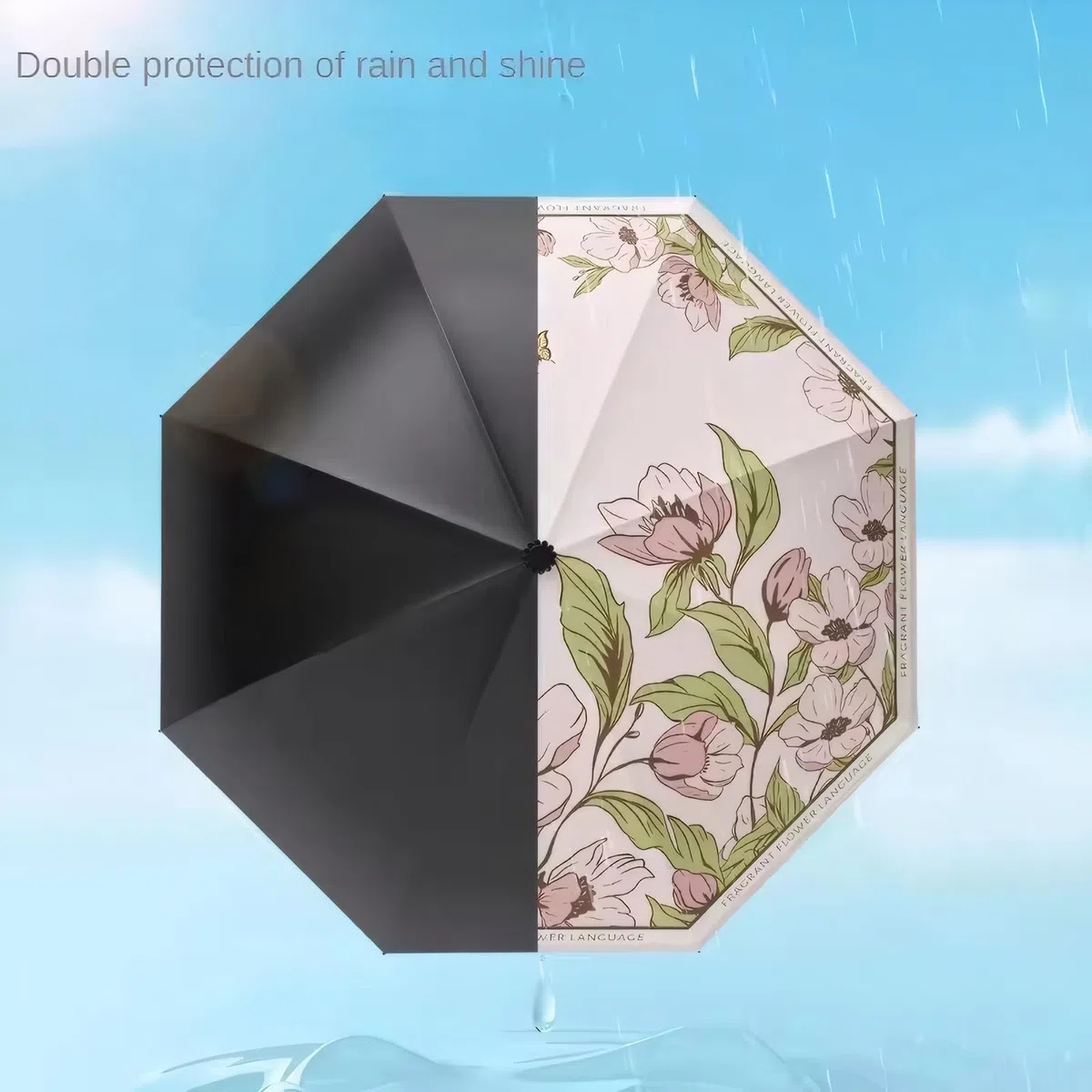 Ombrello con protezione UV UPF50+, portatile, leggero, impermeabile, a doppio strato, design antivento, stile retrò, classico, floreale, vintage, per donne, viaggi e uso quotidiano