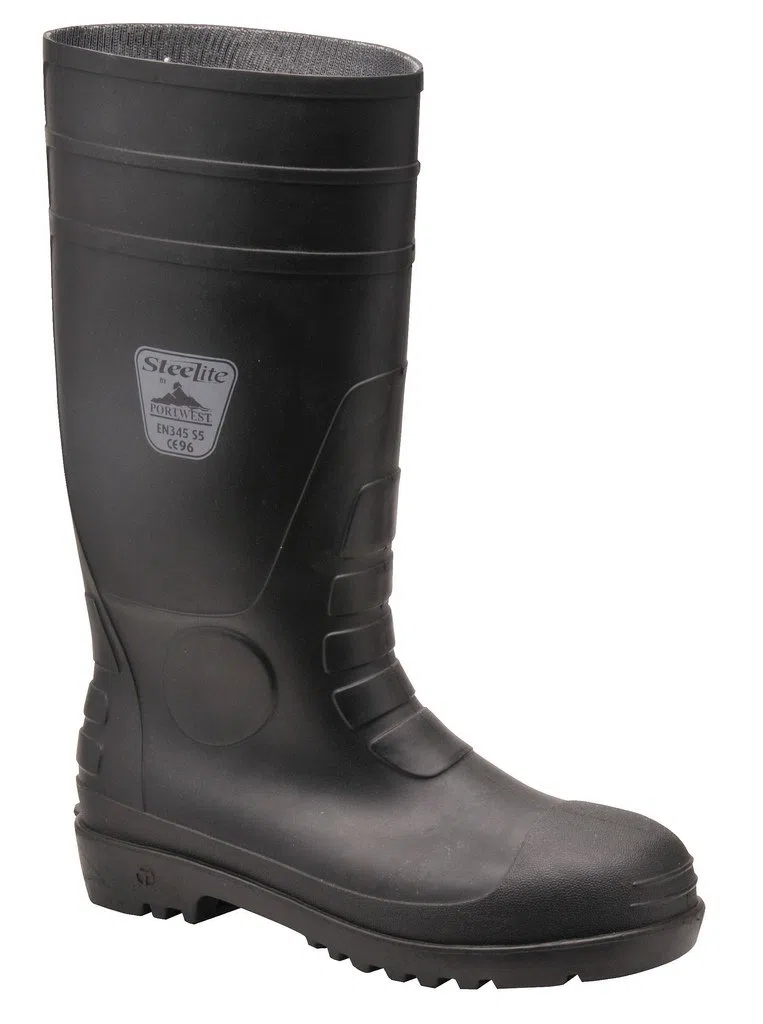 Portwest FW94 Stivale Classic Wellington S4 Stivali di Sicurezza in Gomma, Unisex - Adulto, SRC, Nero (Nero Bkgr), 38 EU (5 UK)