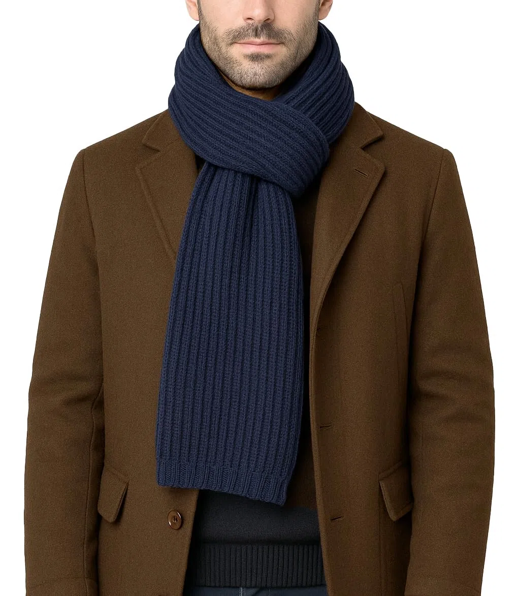 Sciarpa lavorata a maglia in lana - Stile maglia inglese a coste - Unisex - Artigianale, Made in Italy