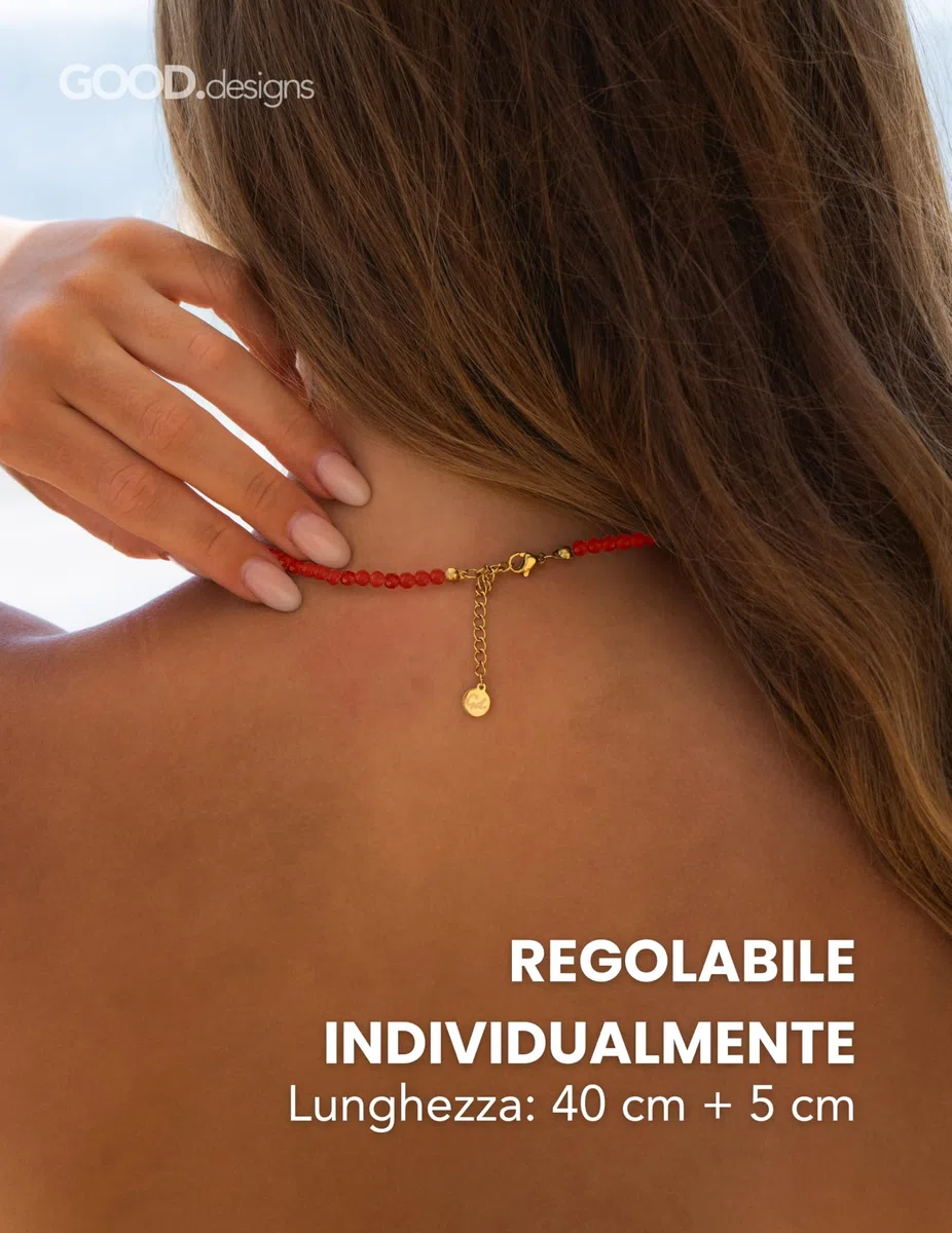 GD GOOD.designs Collana di perle da donna in pietre naturali autentiche sfaccettate da 4 mm | Collana con pietre preziose regolabile con placcatura in oro 18K (40–45 cm) | Collana boho impermeabile