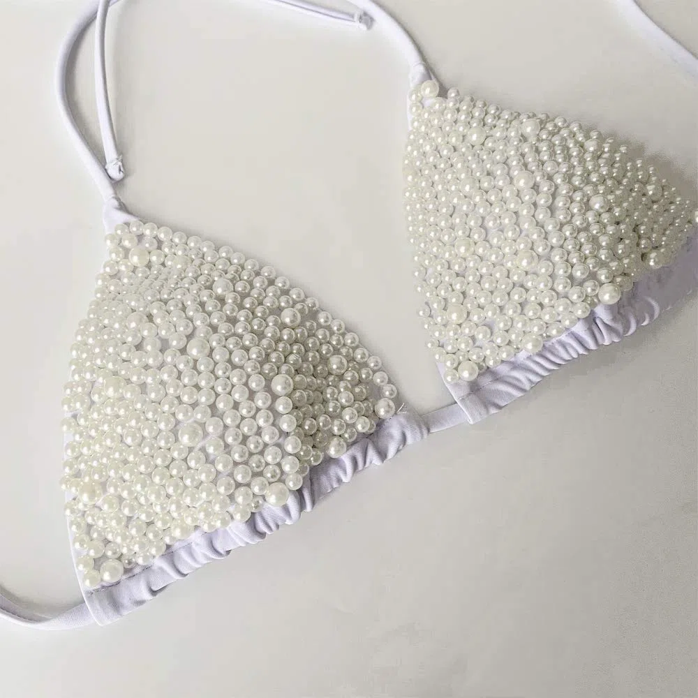 JFAN Bikini di Perle Costume da Bagno Bikini Donna Mare Fascia Brasiliano Sexy Triangolo Halterneck Costume da Bagno da Donna in Pizzo