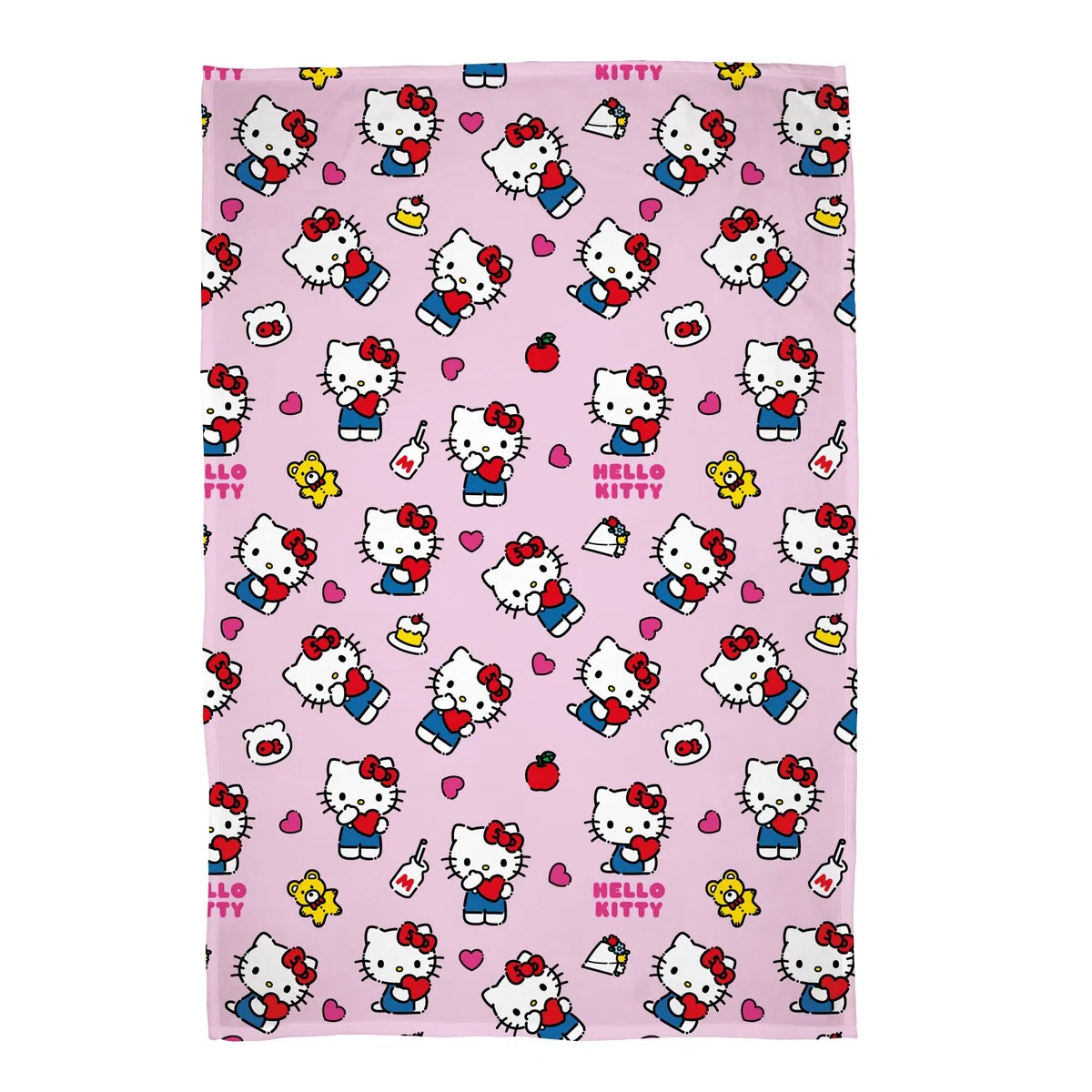 Coperta in pile con licenza Hello Kitty, super morbida, design rosa caldo con orsacchiotto e bottiglie di latte, perfetta per casa, camera da letto, pigiama party e campeggio, 100 x 150 cm