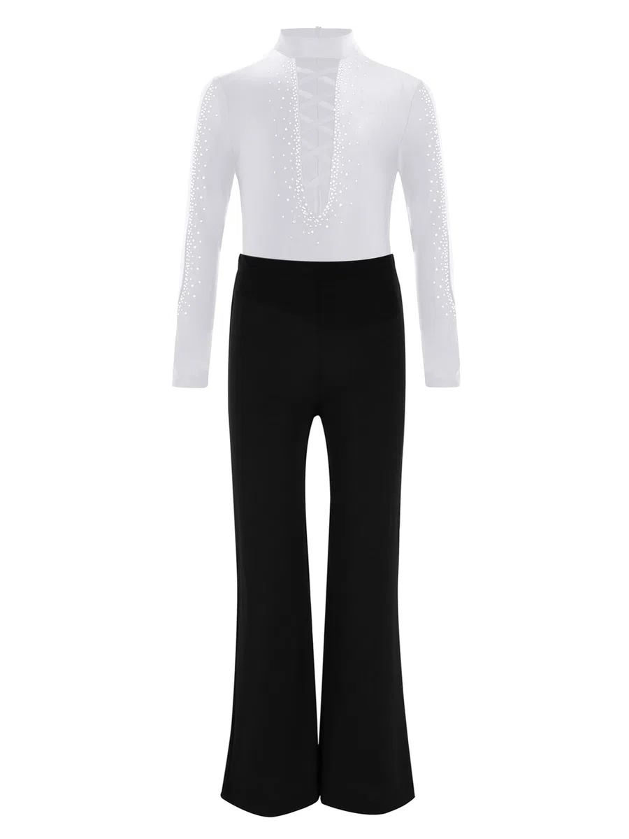 Aislor Completo da Ballo Latino Americano Bambino Ragazzo 2 Pezzi Body Danza Classica + Pantaloni Gamba Larga Abito da Samba Rumba Salsa Tango Dancewear