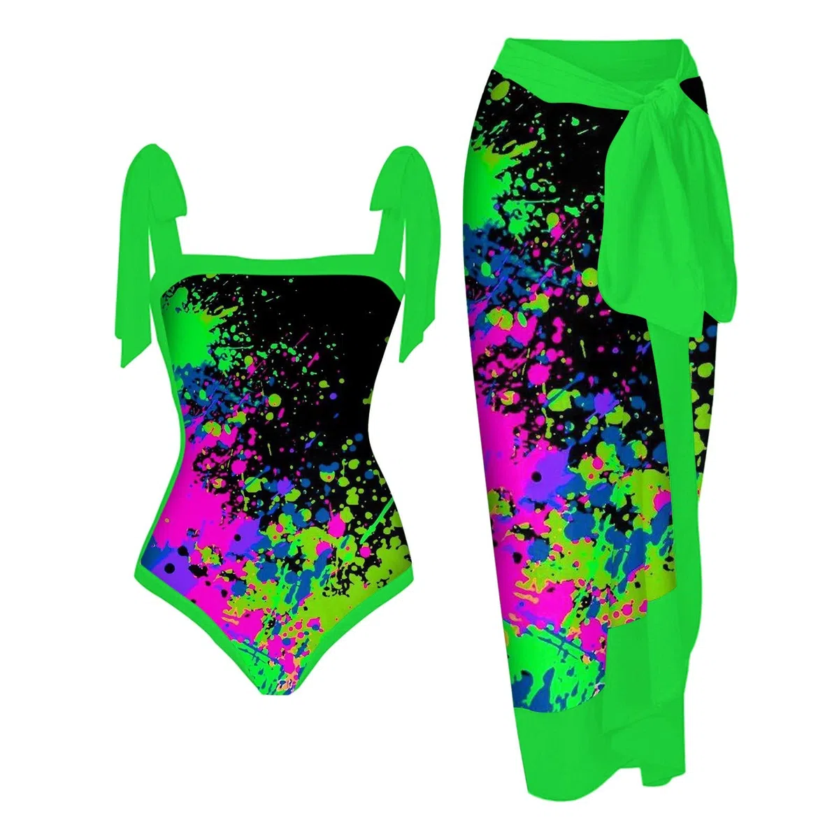 Costume da bagno da donna a due pezzi con pareo abbinato copricostume estivo da donna in stile bohémien con stampa floreale monokini costumi da bagno da spiaggia