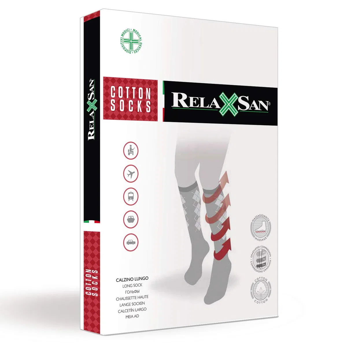 Relaxsan 820B Calzini Compressione Graduata 18-22 mmHg Cotone con Soletta Massaggiante