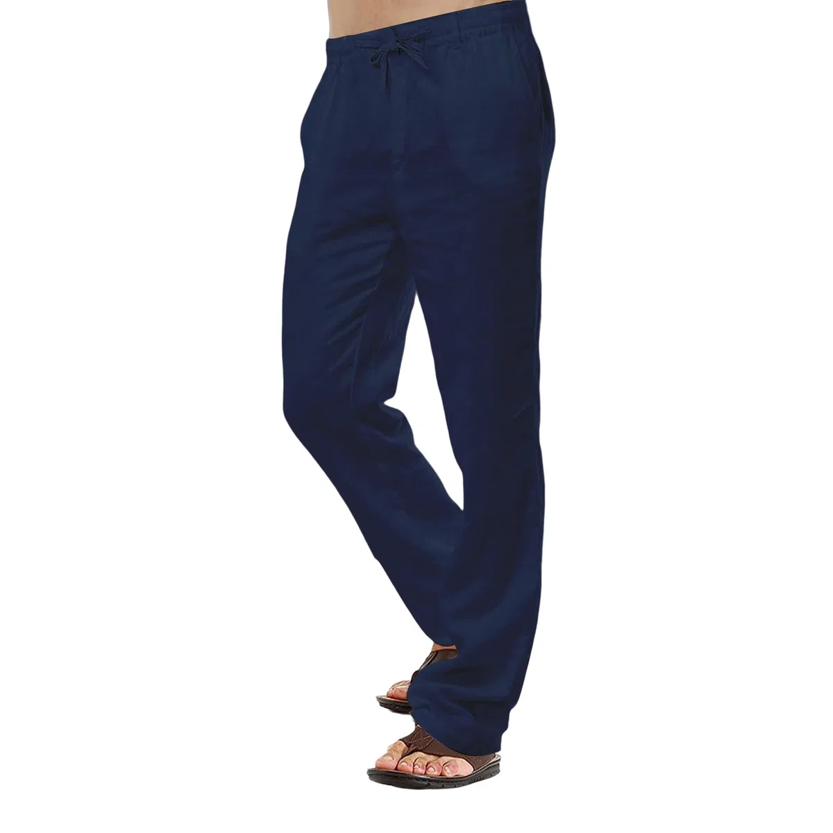 CTU Pantaloni di Lino da Uomo Pantaloni di Cotone Casual da Spiaggia Estivi Pantaloni Leggeri con Coulisse