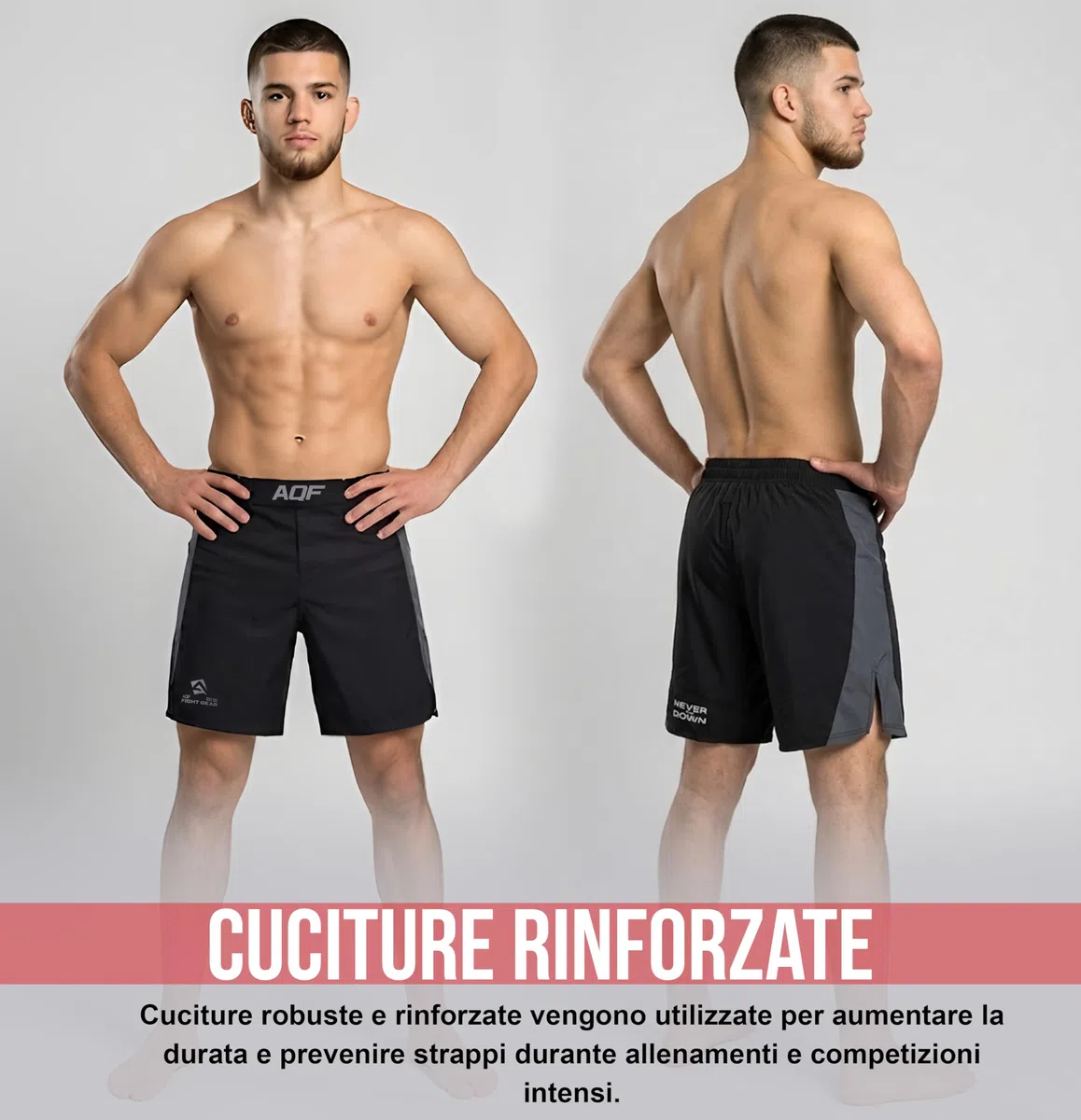 AQF Pantaloncini da Combattimento MMA UFC Cage Fighting Grappling Kick Boxing Gym Short 4-Way Stretch Moisture Wicking Training Shorts