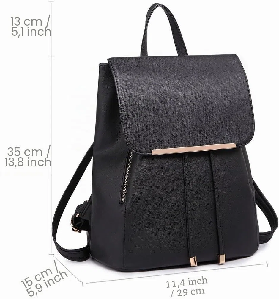 Miss Lulu Zaino Donna, Shell con Coulisse Borsa Zainetto Nero, Zaini Elegante PU Pelle Impermeabile, Medio Antifurto Scuola Lavoro Viaggio Università