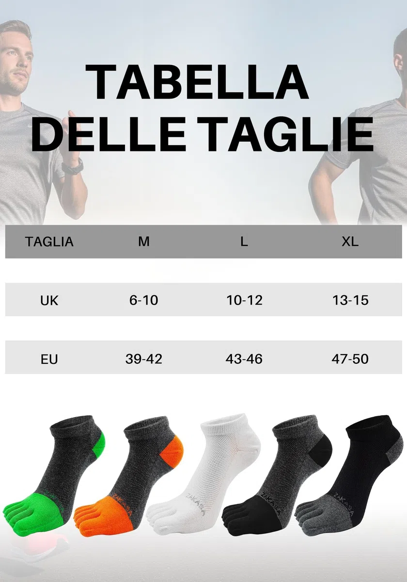 ZAKASA Calze Con Dita Uomo Sportivi: Cotone Calzini con Cinque Dita Calzino Corti 5 Dita Separate Traspiranti calzetti Five Finger per Running Fitness Sport 5 Paia