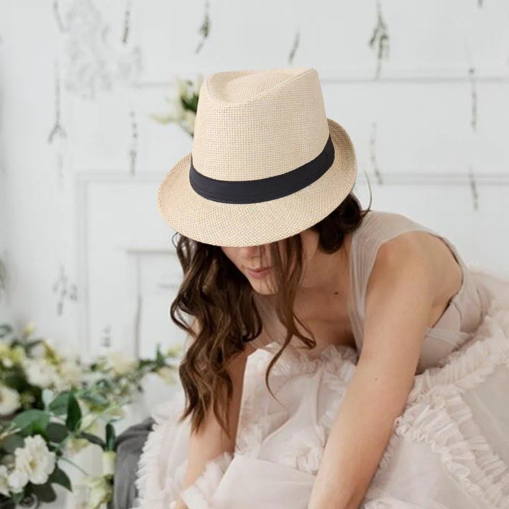 Sanfly 6 Pezzi Cappelli Fedora in Paglia a Tesa Corta Cappelli Panama Cappelli Unisex in Paglia Jazz Cappello Spiaggia per Matrimoni Bomboniera per Gli Ospiti