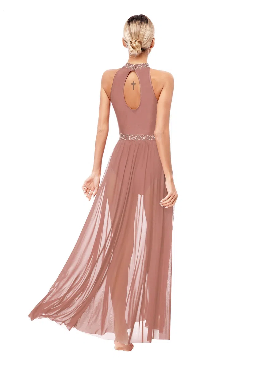 Agoky Abito da Ballo Latino per Donna Vestito Danza Lirica Senza Manica Abito da Pattinaggio Artistico Vestito da Ballo Salsa Rumba Tango Dancewear