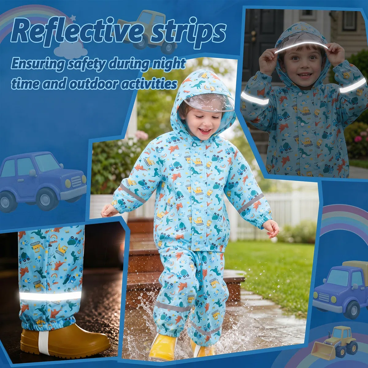 Tuta Impermeabile Bambino Bambina Giacca & Pantaloni Antipioggia Leggero Traspirante Fodera in rete Tuta Pioggia Riflettente Completo Impermeabili Abbigliamento Bambini 1-7 Anni