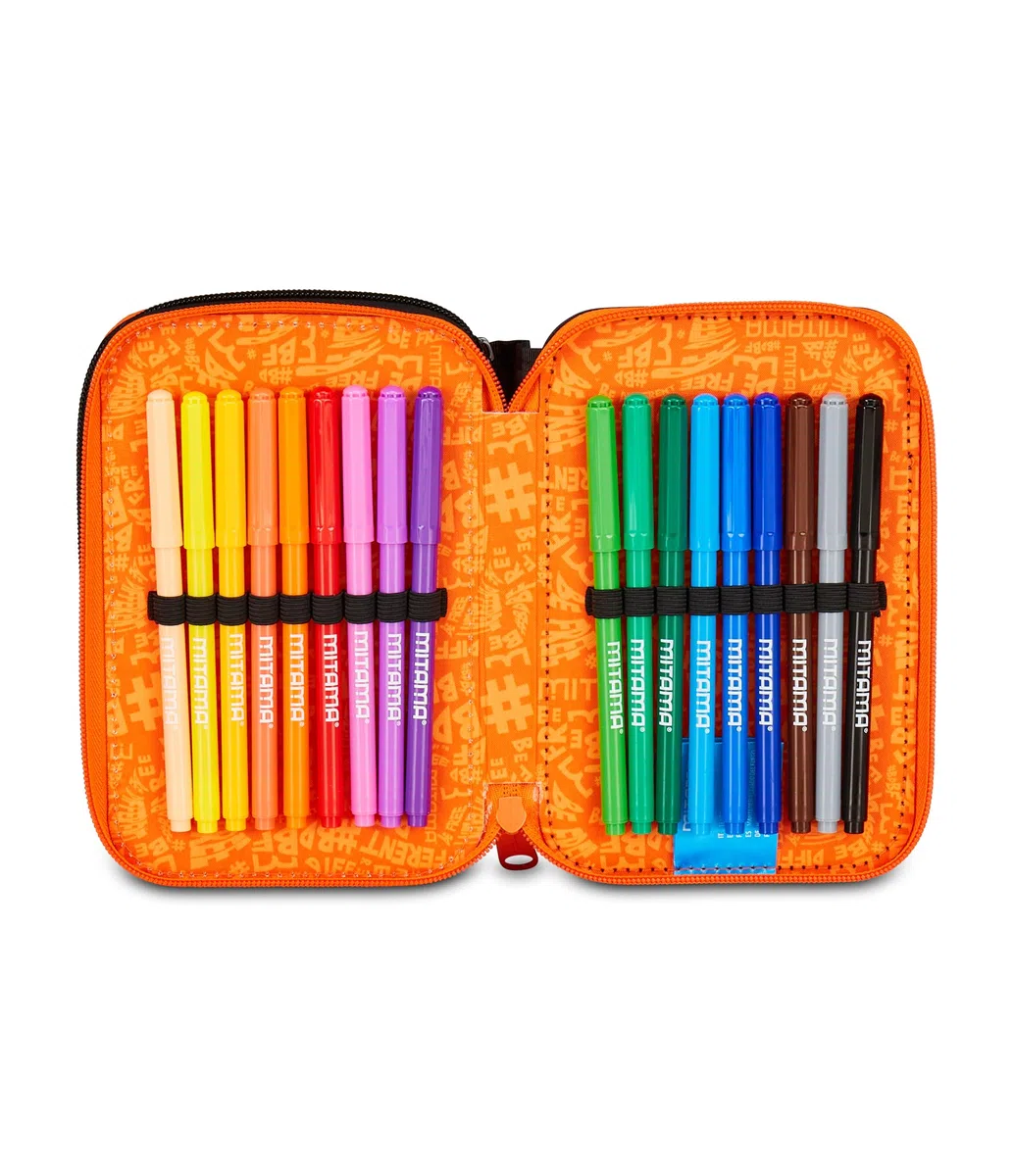 Mitama Astuccio Scuola 3 Scomparti, TRIPLO DOUBLE BALL, Contenuto 47 pz, Completo di Matite, Pennarelli, Portapenne Scuola Elementare Bambino