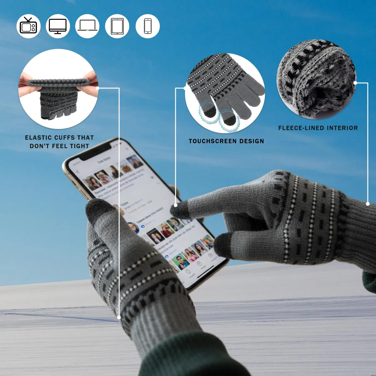 Cappello Sciarpa e Guanti Set Guanti da Uomo Touch Screen Berretto Foderato in Pile Elasticizzato Cappello Sciarpa Inverno Termico 3 PZ Set Regalo per Uomo