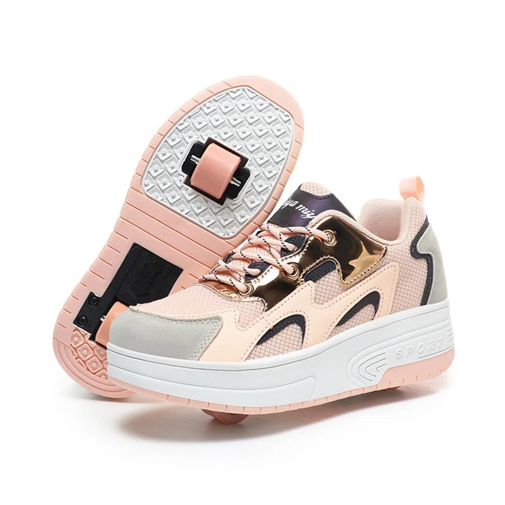 Mateju Moda Scarpe con Rotelle Bambini Scarpe da Skateboard con Due Ruote Retrattile Sneakers Multiuso per Ragazzo e Ragazza, 2 in 1 Traspirante Pattini a Rotelle Scarpe Sportive