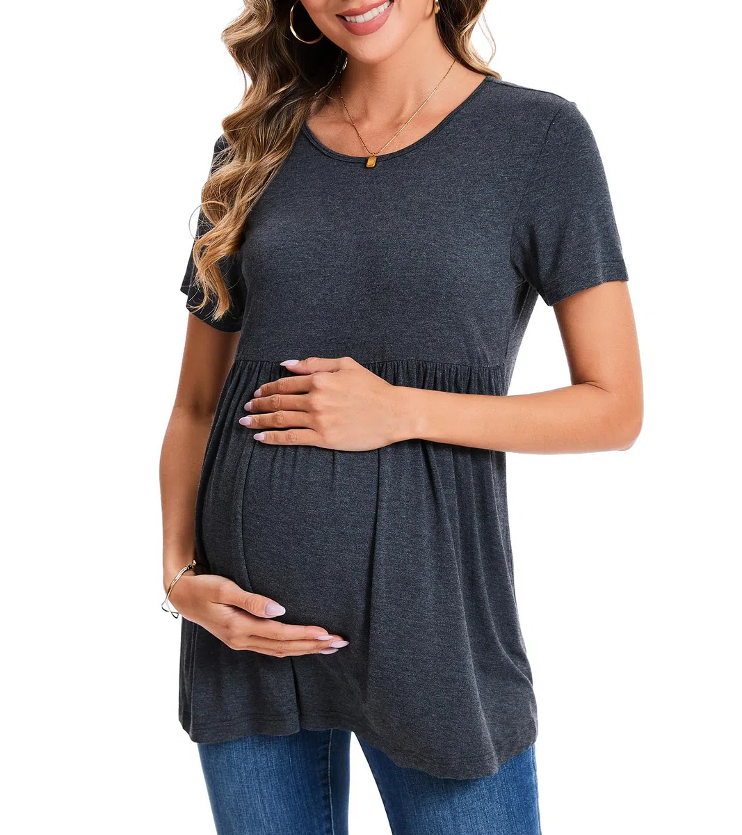 Maglietta da maternità Carina Estate Maniche Corte Top Casual con Volant Peplum per Lavoro