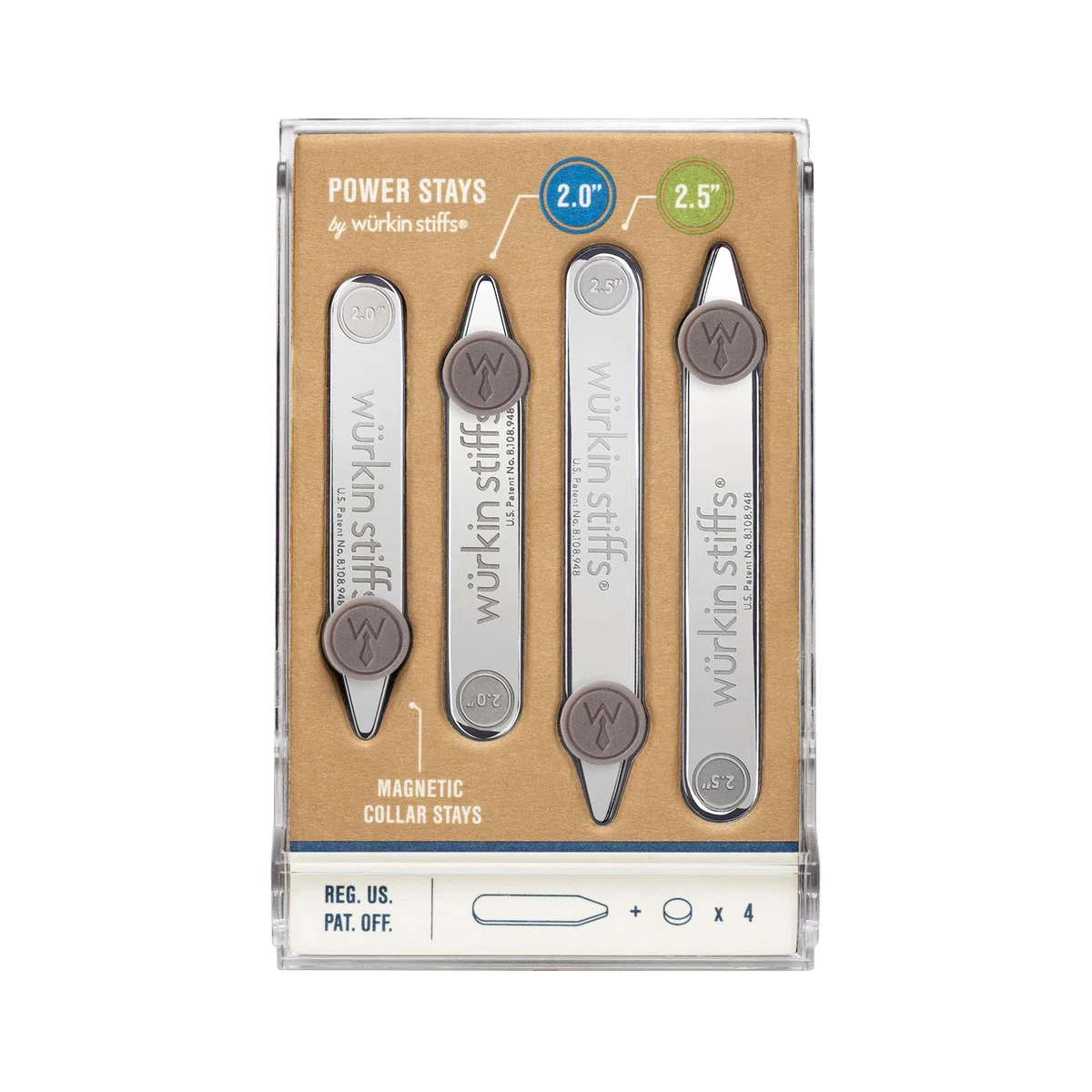 Würkin Stiffs,Collare magnetico per soggiorni da 5.1 cm e 6.3 cm, regalo per la festa del papà,1 paio di dimensioni, Argento, 2-Pair