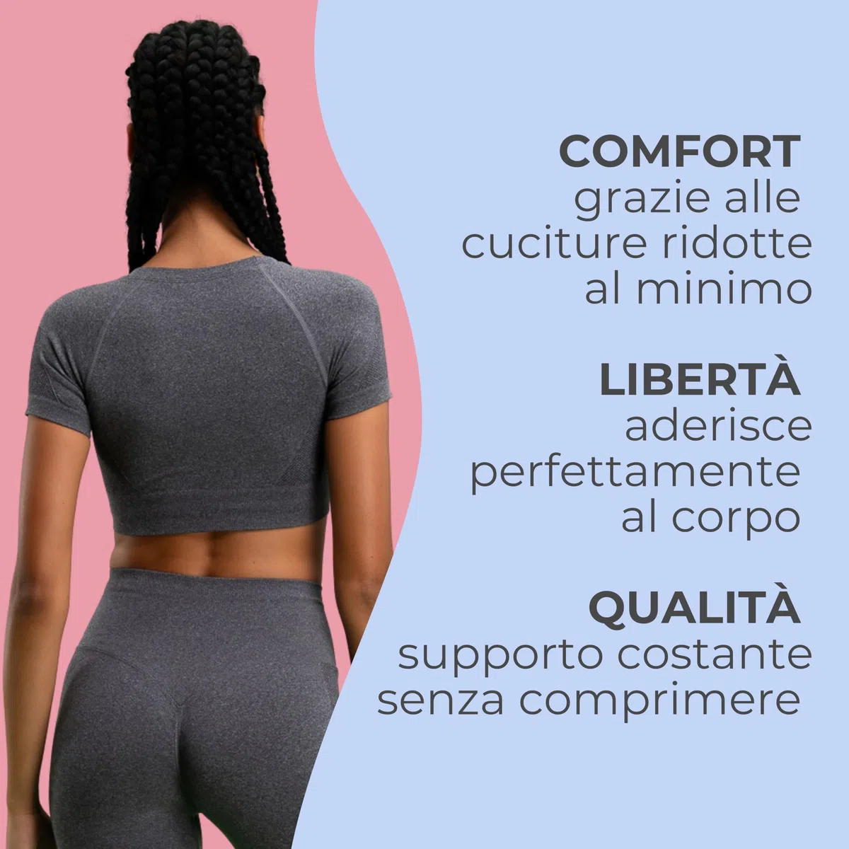 FOCENZA Top Sportivo Donna a Maniche Corte, Crop Top Effetto Push Up in Microfibra Morbida e Traspirante, Made in Italy