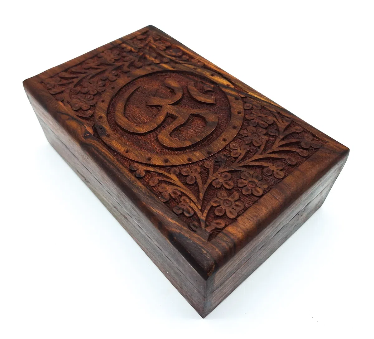 Scatola in legno fatta a mano, misura L, con simbolo Mantra Om Aum, ideale come regalo, spiritualità Lifestyle India (taglia L 20 x 12,5 x 7 cm, peso circa 600 g)