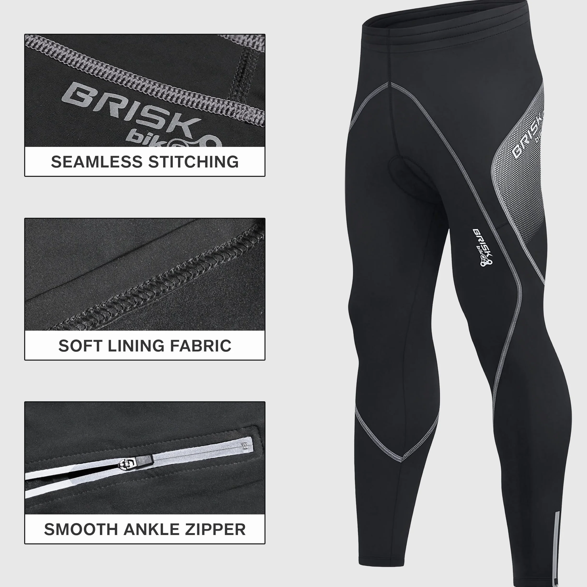Brisk Bike Pantaloni Ciclismo Uomo Elasticizzato con Imbottitura Cool Max Pantaloni Ciclismo Uomo Invernale Leggings Termici con Cuciture Flatlock