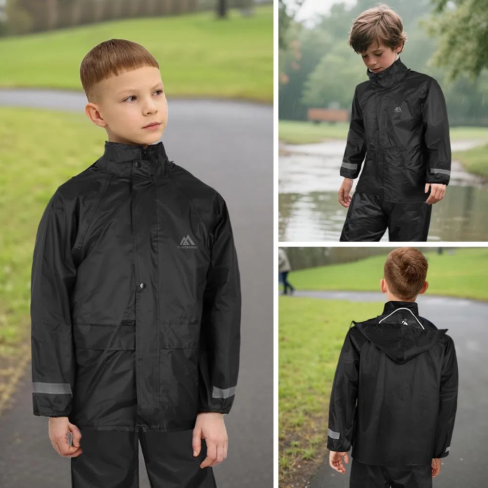 flintronic Giacca impermeabile Rain Jacket, Impermeabile Leggero Antivento con Cappuccio, per Bambini e Bambine, Impermeabile da Esterno per la Pioggia
