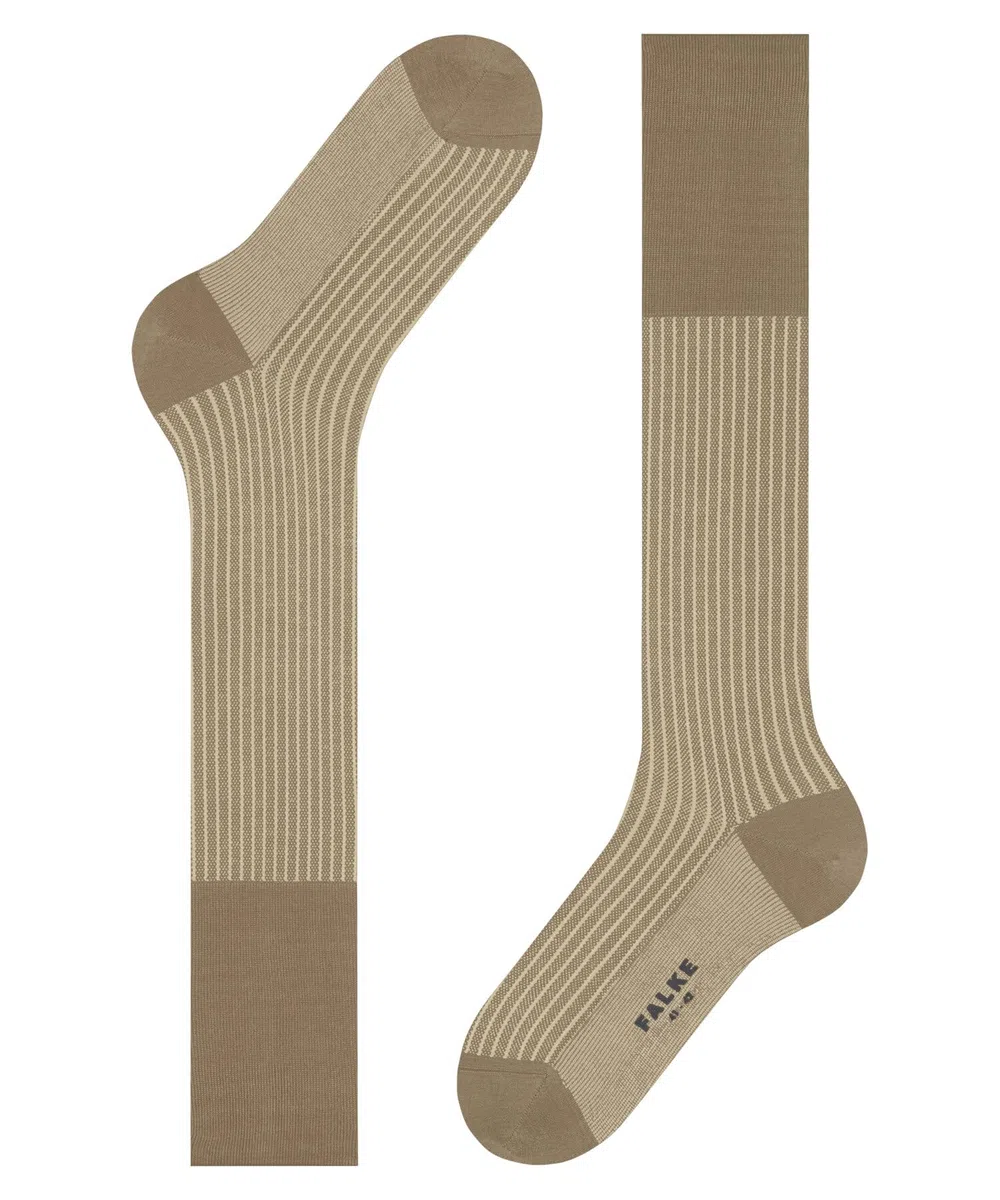 FALKE uomo Oxford Stripe calzini lunghi traspiranti cotone sottili rinforzati morbidi cuciture piatte alla punta motivo fantasia a righe per look casual eleganti lavoro 1 paio