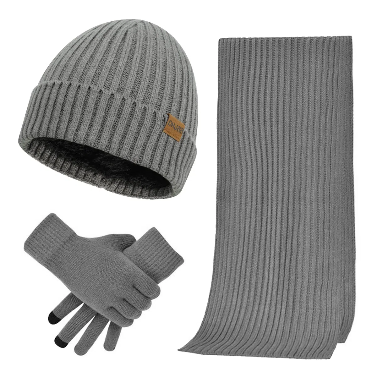 TAGVO Set Invernale Uomo: Guanti Touch Screen, Sciarpa Lunga e Cappello In Maglia - Regalo Morbido Per Outdoor