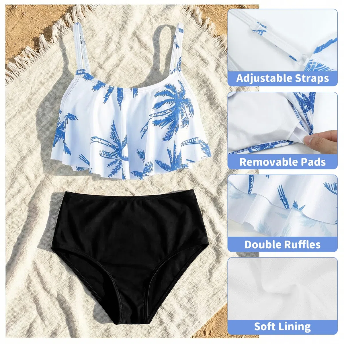 Ragazze Bikini Set Due Pezzi Costume da Bagno per Bambina Ruffle Bustier Bikini Slip Asciugatura Rapida Costumi da Bagno Mare Spiaggia Piscina Surf per Bambini 7-15 Anni