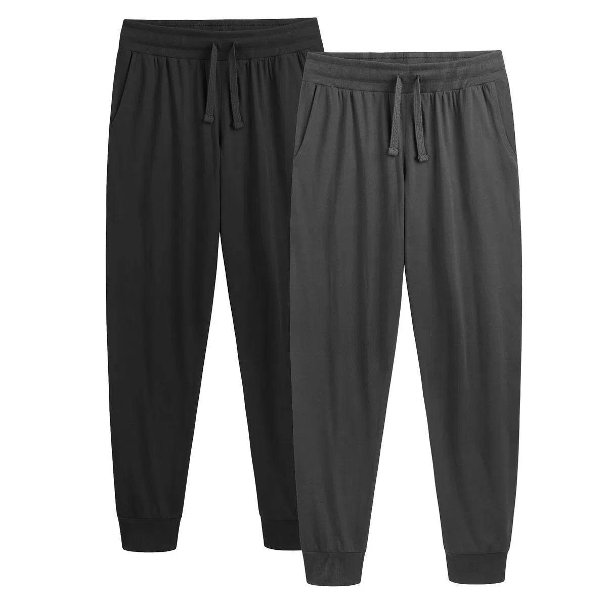 The Essentials Wardrobe Pantaloni da salotto da uomo, confezione da 2 pezzi, 100% jersey di cotone, morbidi e traspiranti, con polsini elasticizzati a costine, coulisse, tasche laterali, pigiama