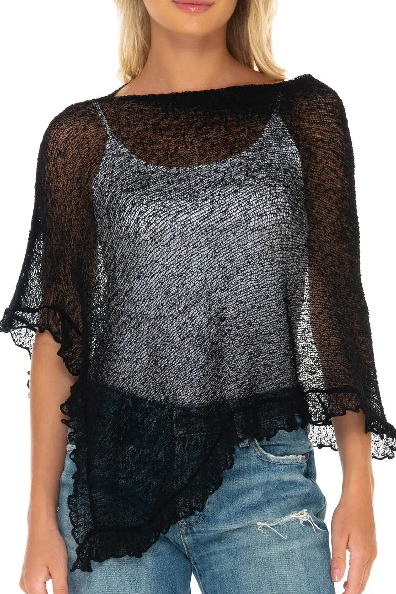 SHU-SHI - poncho/maglioncino trasparente - effetto a maglia - donna