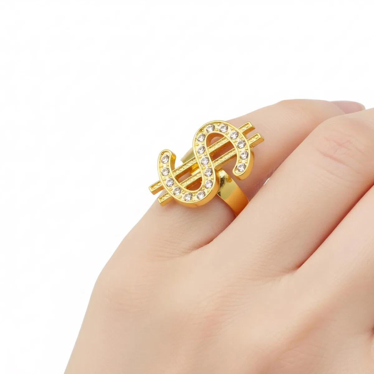 Kit Costume Hip Hop, Collane Segno Dollaro Con Anello Aperto, Anello Con Segno Dollaro, Catena Con Strass, Dollaro Zeichen Halskette Ring Set, Accessori Tema Festa Für Männer Frauen