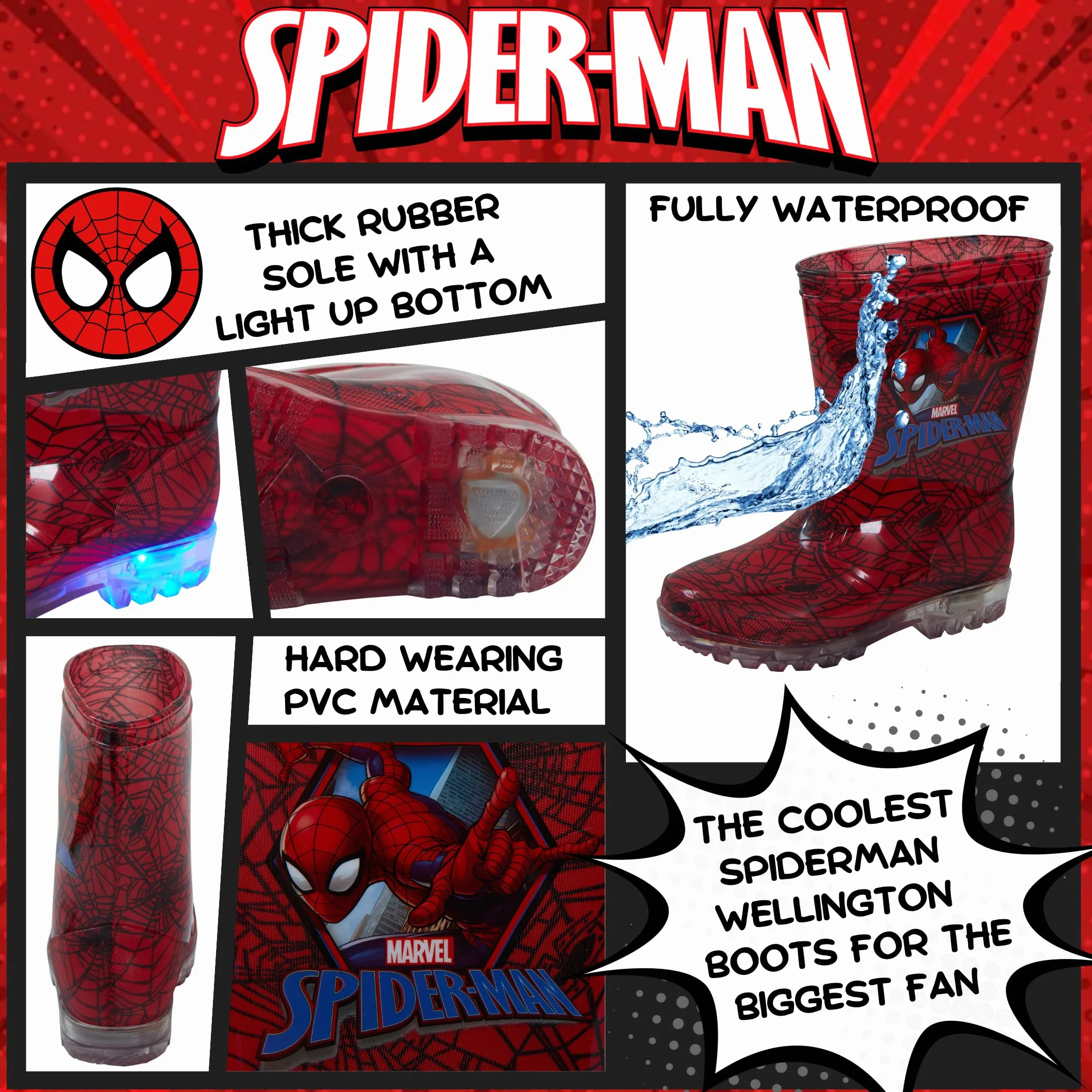MARVEL, stivali da ragazzo con luci nel tacco, a tema Spiderman