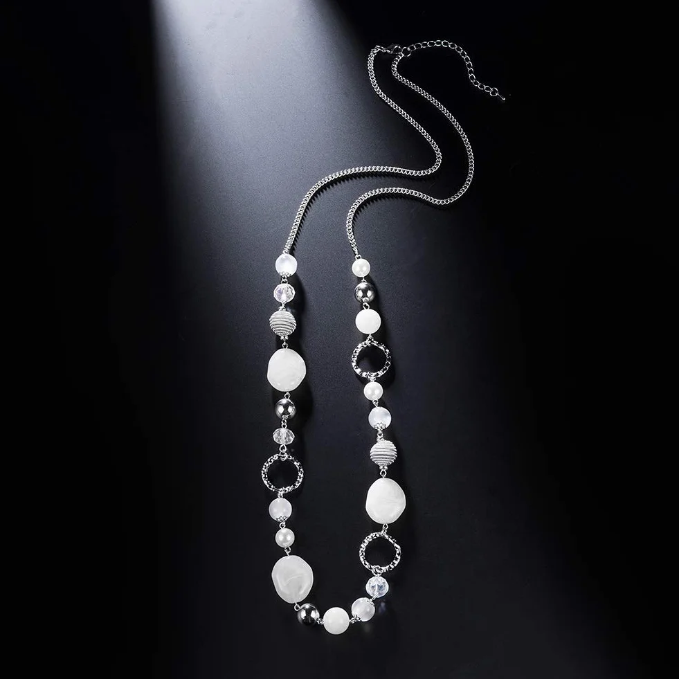 Collana lunga da donna con perle in stile boho, in argento, per anniversario di matrimonio, gioiello alla moda