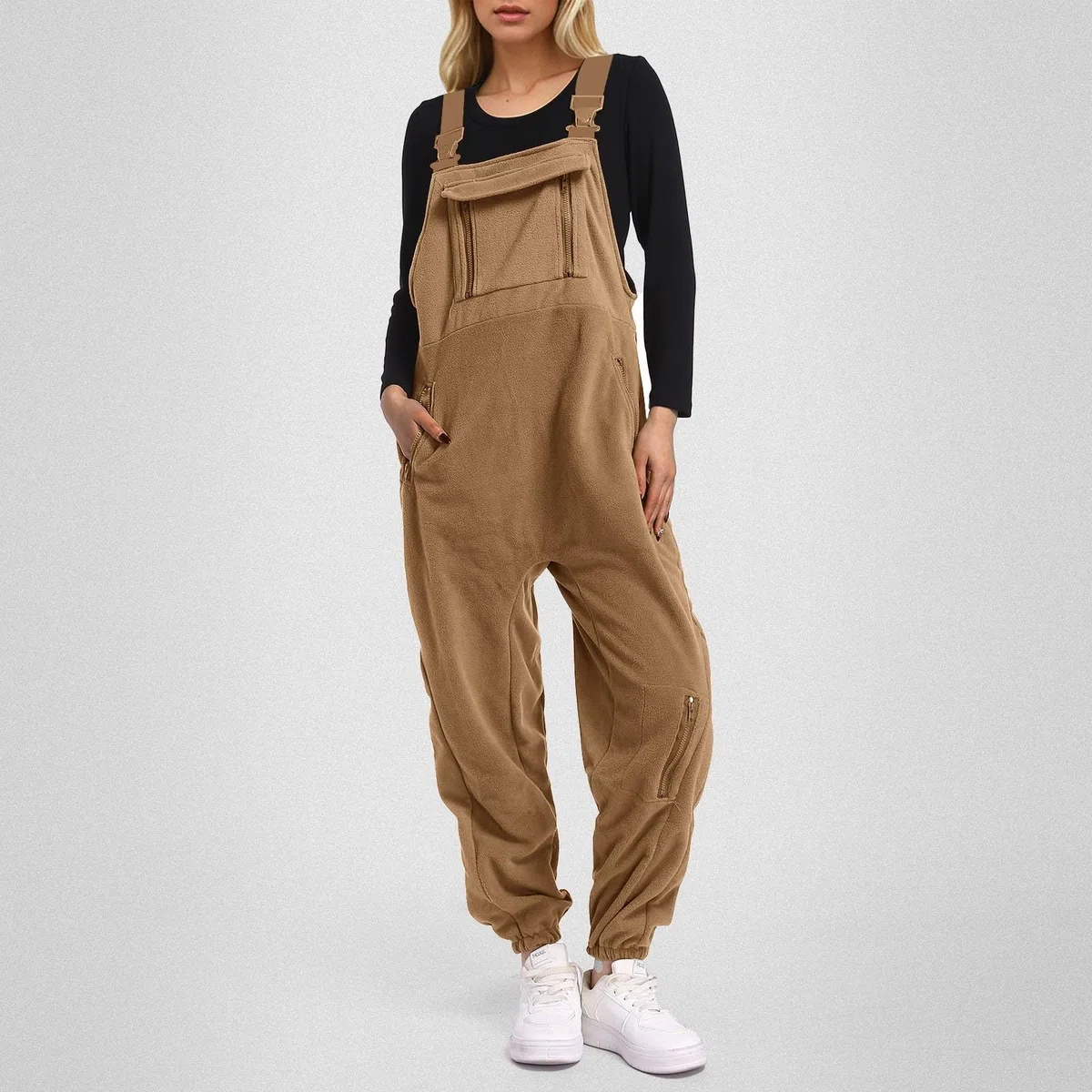 Salopette spazzolate da donna e regolabili con pantaloni da sci invernali caldi