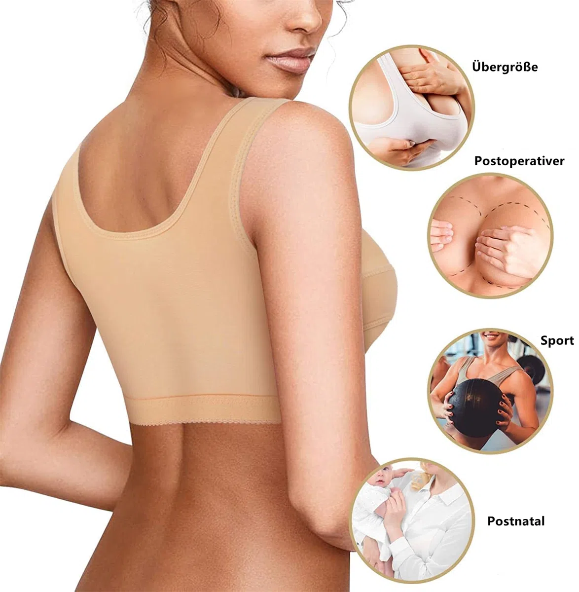 Bafully Reggiseno postoperativo Sportivo con Chiusura Frontale Racerback Rimovibile Reggiseno Imbottito da Donna