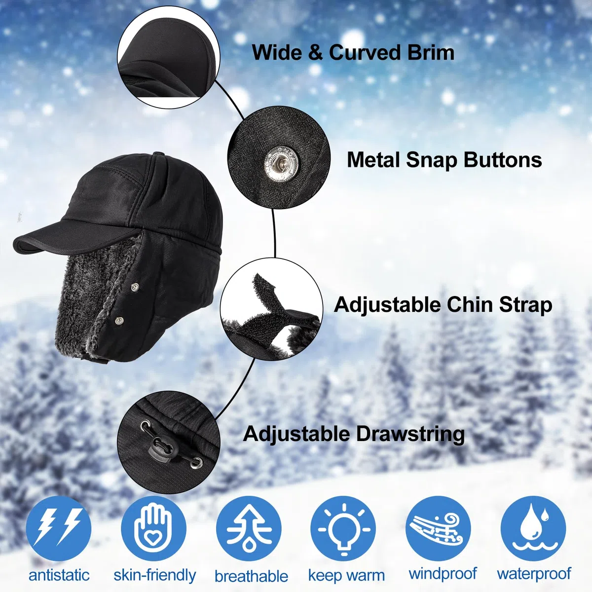 NONMON Cappello Aviatore Invernale Unisex, Uomo Donna Cappellino Bomber Caldo Ushanka Russo Trooper Trapper con Maschera e Orecchie, Impermeabile Antivento Berretto da Baseball per Ski Ciclismo