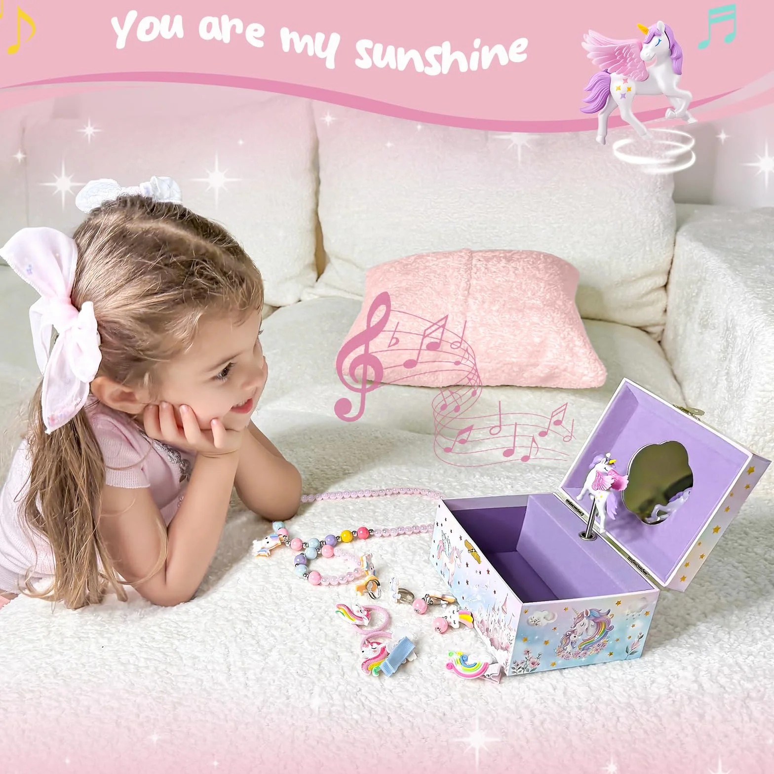 ProCase Unicorno Scatola di Gioielli per Le Ragazze, Bambini Scatole di Gioielli Musicali con Spinning Unicorn Doll, Regali di Compleanno per Le Bambine Bambini Bambino-Rosa (Scatola con Gioielli)