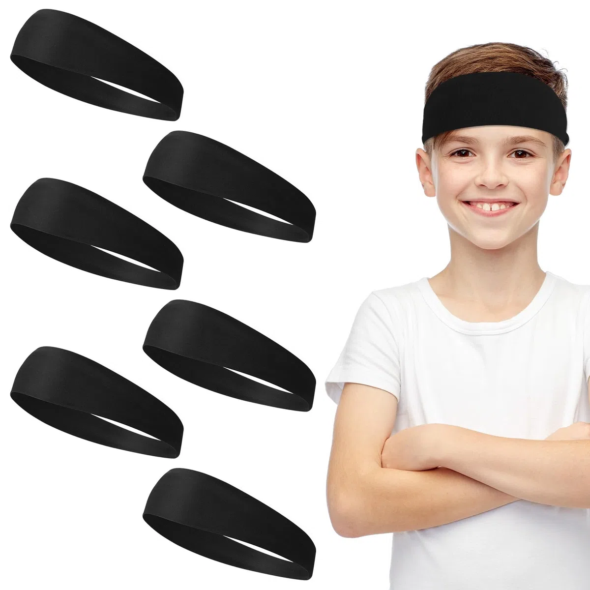 Fasce per bambini, 6 pezzi, fascia sportiva rinfrescante per bambini, fascia per il sudore per calcio, baseball, karate, corsa, fasce elastiche per il sudore per ragazze e ragazzi